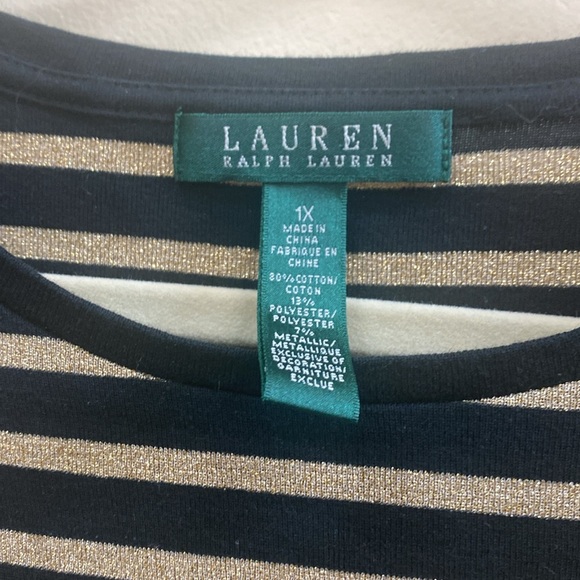 Lauren Ralph Lauren women’s 1X plus black and gold striped top - Picture 2 of 4
